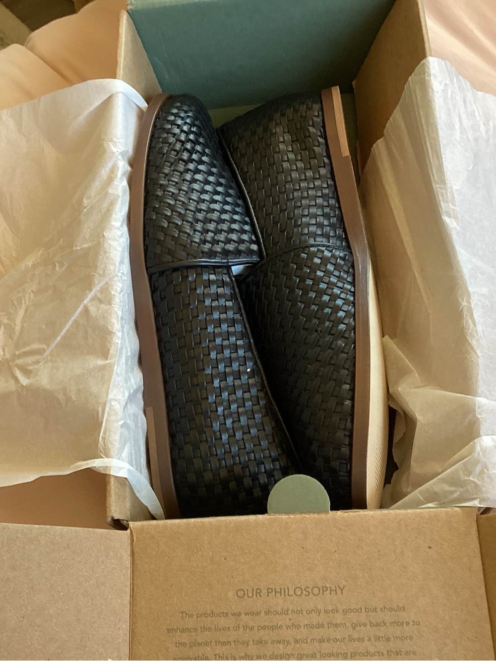 Nisolo Black Woven Leather Slip-On Loafers with Tan Sole